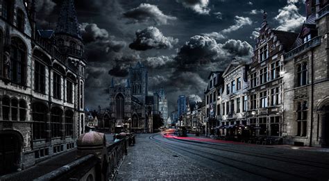 Ghent Nights: HD Wallpaper of Dark Architectural Beauty