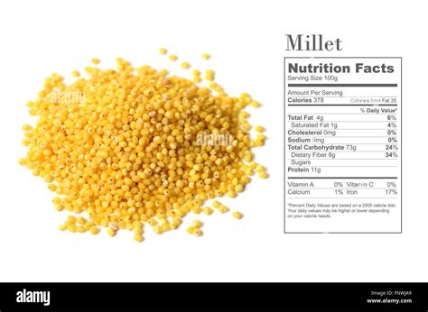 raw organic millet seeds with nutrition facts on white background Stock ...