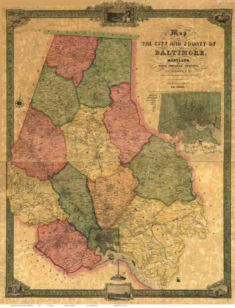 Baltimore County Maryland 1857 by J.C. Sidney Old Wall Map | Etsy