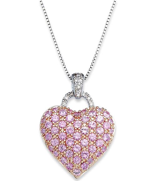 Macy's Pink Sapphire (2-1/4 Ct. T.w.) And Diamond Accent Heart Pendant ...