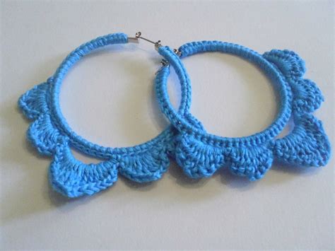 crochet hoop earring crochet earrings blue crochet by DaniJewls