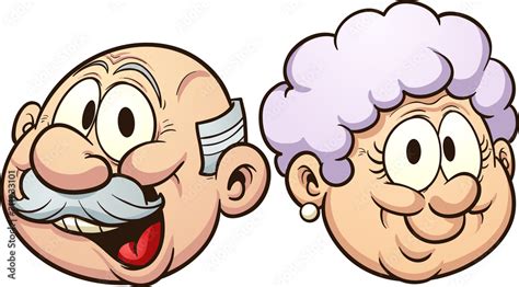 Grandparents grandmother and grandfather heads with smiles clip art. Vector cartoon illustration ...