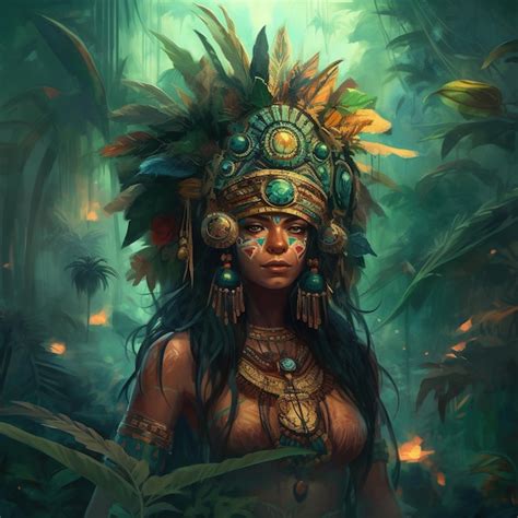 A painting of a woman in a jungle with a face painted | Premium AI ...