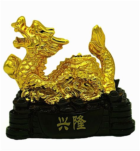 Feng Shui Golden Chinese Zodiac Dragon Statue Figurine Home Office ...