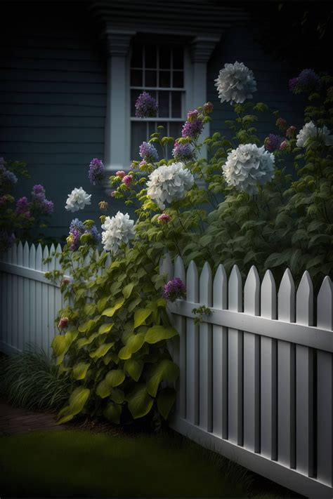 A white picket fence with flowers