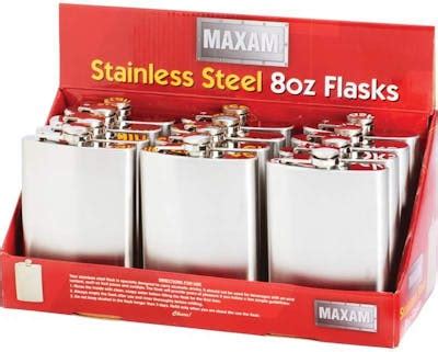 Wholesale Maxam 12 piece 8oz Stainless Steel Flasks in Countertop Display #D8KL (SKU 1797303 ...