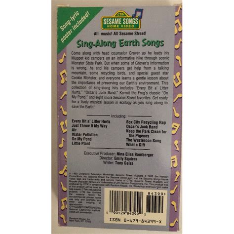 SING ALONG EARTH SONGS SESAME (1993) (VHS Tape) - Nokomis Bookstore & Gift Shop