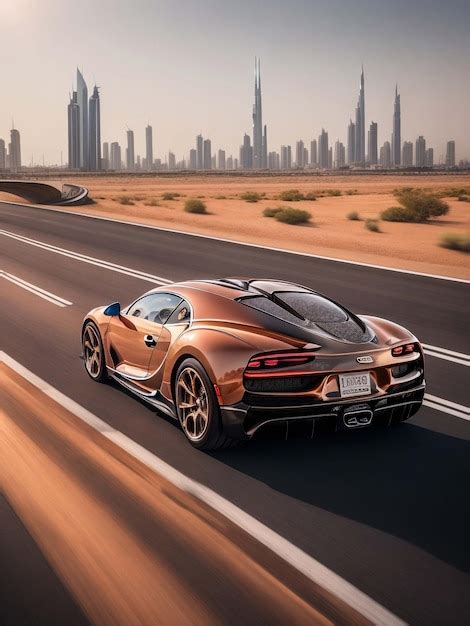 Premium Photo | Bugatti Chiron in a copper metallic color drivi