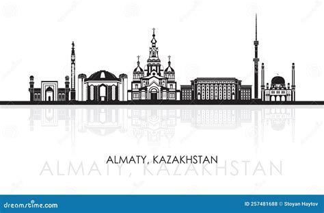 Silhouette Skyline Panorama of City of Almaty, Kazakhstan Stock Vector - Illustration of hall ...