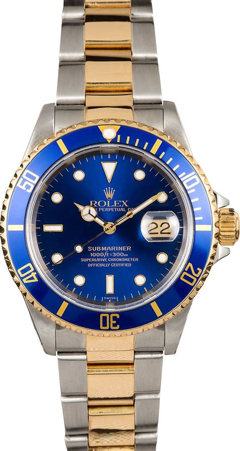 Men's Rolex Submariner Two-Tone Blue Face Model 16613