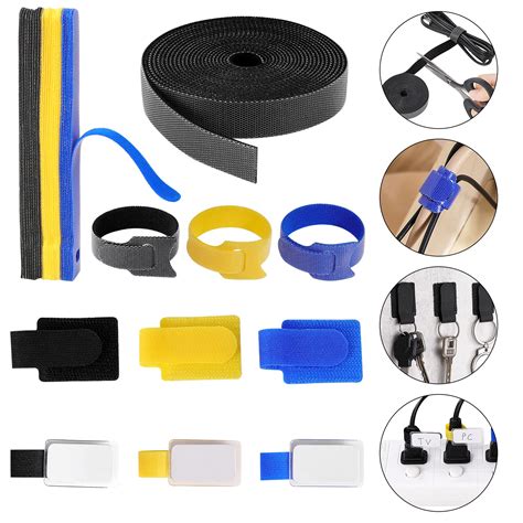 Buy Reusable Cable Ties Kit 30 Pcs and 1 Roll Fastening Cable Straps 10 Self-Adhesive Cable Tidy ...