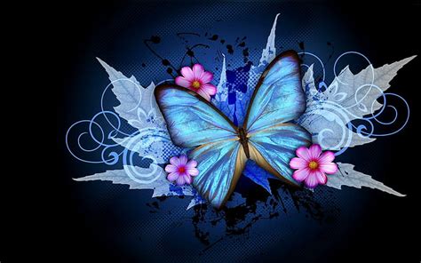 HD wallpaper: Blue Butterfly, butterlfly, graphic, color, beautiful, flowers | Wallpaper Flare