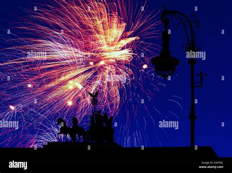 Berlin the Brandenburg Gate with fireworks Stock Photo - Alamy