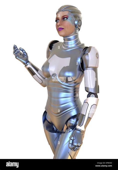 Female robot isolated on white 3d illustration Stock Photo - Alamy