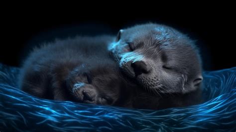 Premium AI Image | Baby otter sleeping on mommy otter water ripples ...