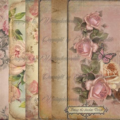 Digital Pink Floral Paper Pink Rose Scrapbook Paper Vintage