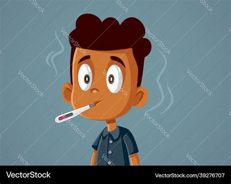 Boy feeling sick and feverish cartoon Royalty Free Vector