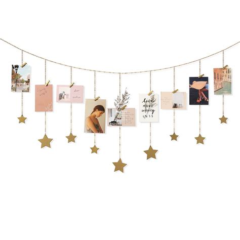 Buy Mkono Hanging Photo Display Boho Decor Wooden Stars Garland with Metal Chains Picture Frame ...