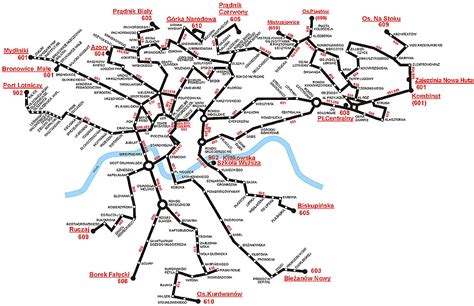 Maps of public transport in Krakow | Bus lines | Tram lines