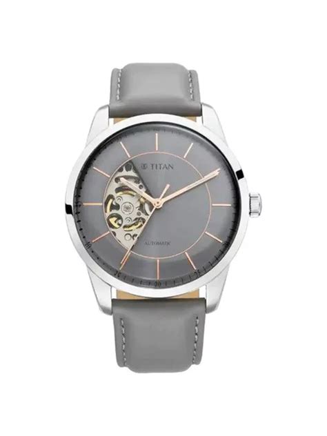 Titan, Men's Watch Automatics Collection, Grey Dial Grey Leather Band | Same Day Delivery ...