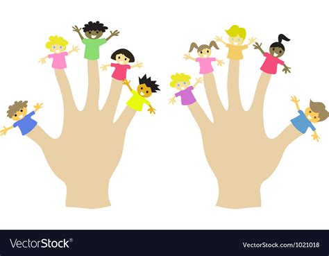 Hand wearing 10 finger children puppets Royalty Free Vector