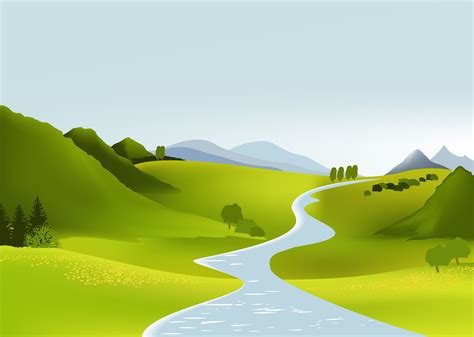 Cute cartoon landscape vector Free Vector | Easy scenery drawing ...