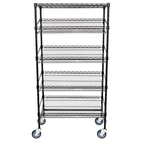 Supermarket 5 Tier Slanted Wire Shelving / Black Wire Shelf Unit 18" D ...