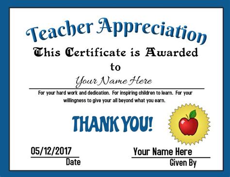 In Appreciation Certificate Templates | Teacher certification, Teacher ...