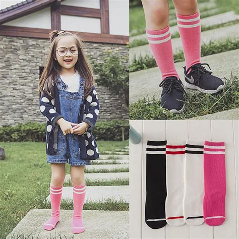 Kids Knee High Socks Girls Boys Striped Socks Cotton Back to School ...