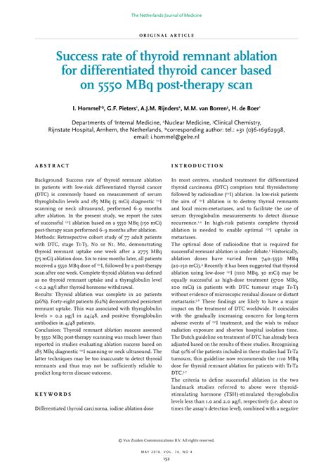(PDF) Success rate of thyroid remnant ablation for differentiated ...