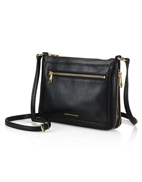 Lyst - Lauren By Ralph Lauren Thurlow Flat Leather Crossbody Bag in Black