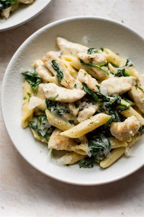 Creamy Chicken Spinach Pasta • Salt & Lavender