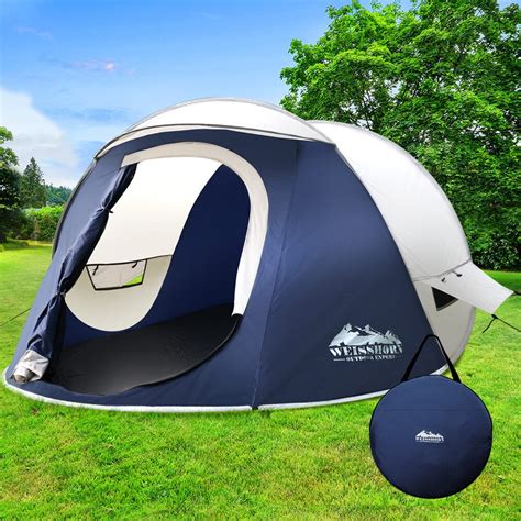 Weisshorn 4 Person Pop Up Canvas Camping Tent - Navy & Grey