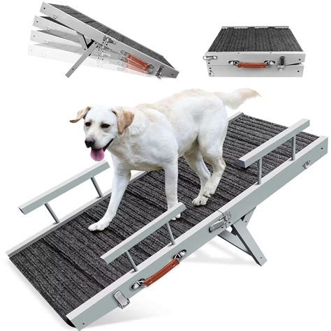 Buy Adjustable Dog Ramp, ELMONA Folding Dog Ramp with 4 Guardrails for ...