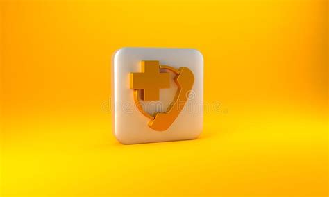 Gold Emergency Phone Call To Hospital Icon Isolated on Yellow Background. Silver Square Button ...