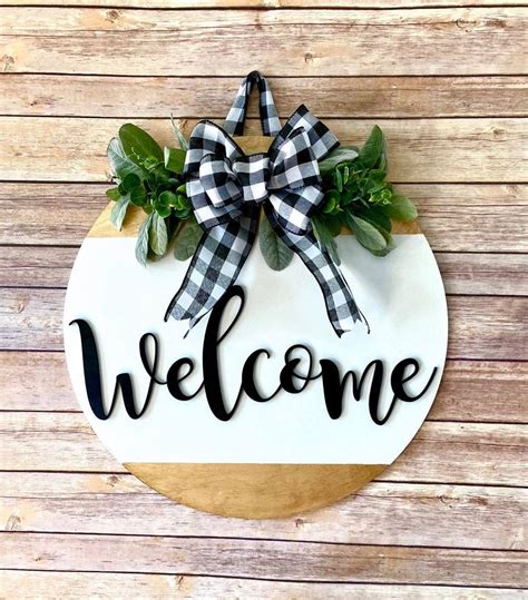 Rustic Wood Wreath Welcome Porch Sign, Welcome Front Door Sign, Rustic Door Hanger, Farmhouse ...