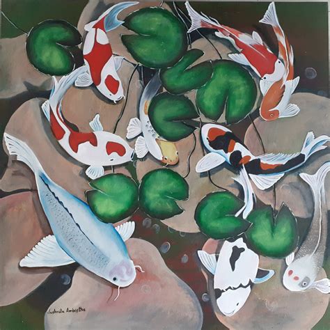 ORIGINAL HANDMADE KOI CARP MULTIMEDIA PAINTING – DailyDesignist