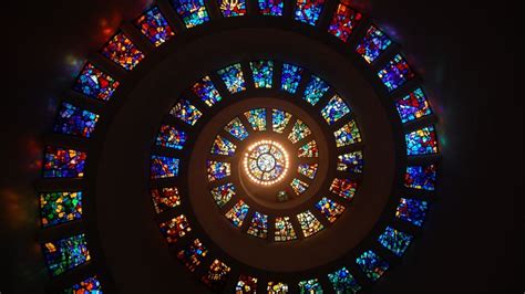 Spiral ceiling Wallpaper 4K, Stained glass, Church