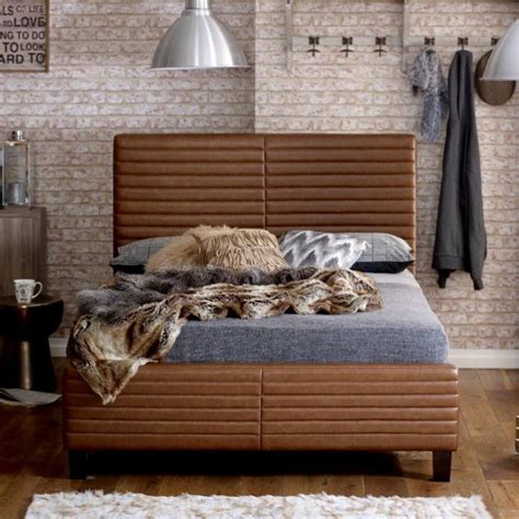 Buy Ezra Tan Bonded Leather Bed Frame | Upholstered Beds | FADS