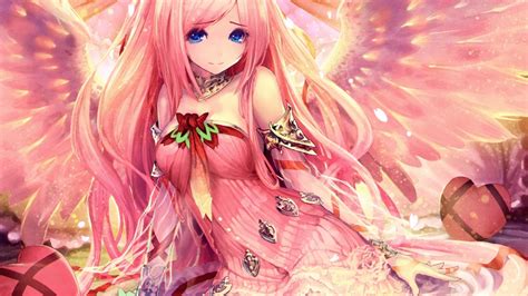 Wallpaper : long hair, anime girls, blue eyes, wings, artwork, pink ...