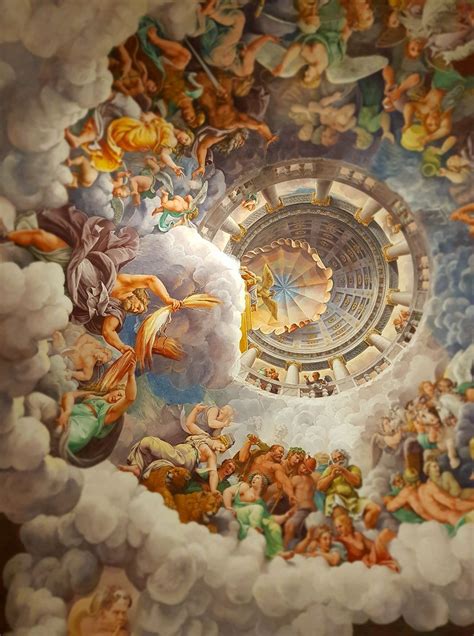 Mannerism's most famous fresco: Giulio Romano's illusionism invents a dome overhead and ...