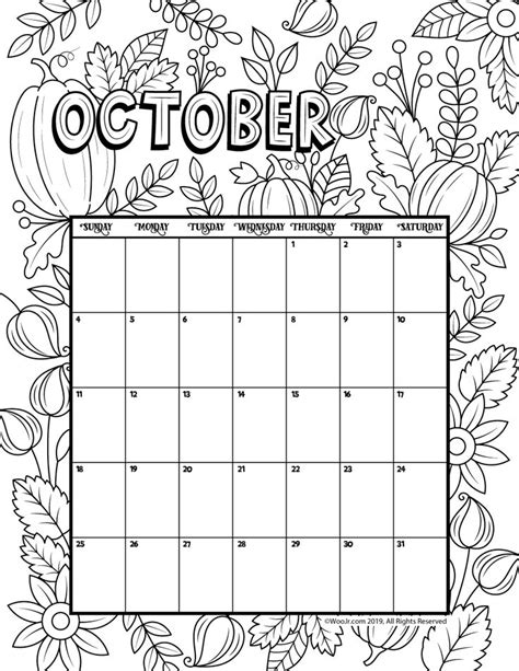 October 2020 Coloring Calendar | Woo! Jr. Kids Activities : Children's Publishing | Coloring ...