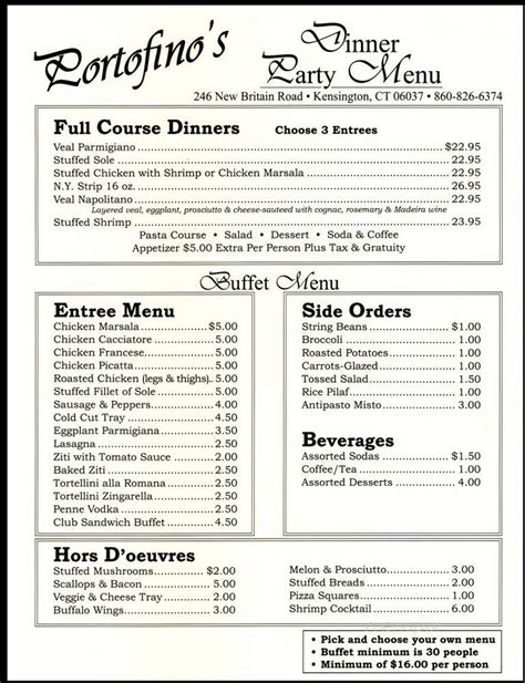 Menu of Portofino's in Kensington, CT 06037