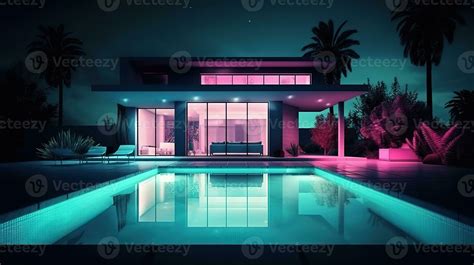 Luxury house with swimming pool illuminated at night. 26307125 Stock Photo at Vecteezy