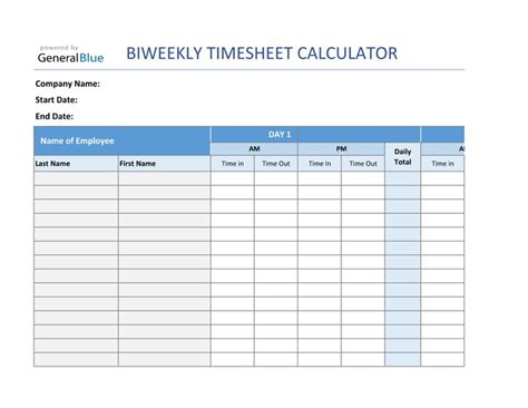 Biweekly Timesheet Calculator for Multiple Employees | Timesheet template, Tracker free, Excel