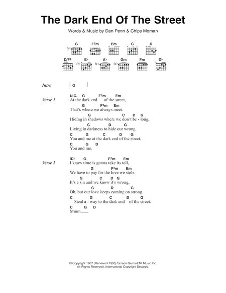 The Dark End Of The Street By - Digital Sheet Music For Guitar Chords/Lyrics - Download & Print ...