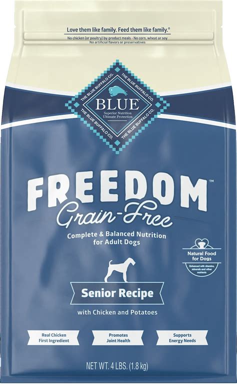 BLUE BUFFALO Freedom Senior Chicken Recipe Grain-Free Dry Dog Food, 4-lb bag - Chewy.com