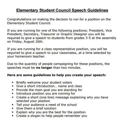 Elementary School Student Council Speech Examples | Student council speech, Student council ...