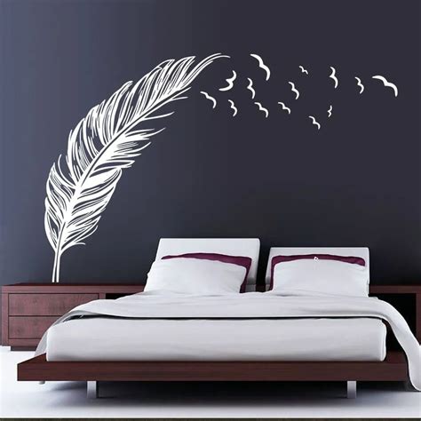 180X120cm Flying Feather Large Wall Stickers Vinyl Art Decals Modern Room Decor-in Wall Stickers ...