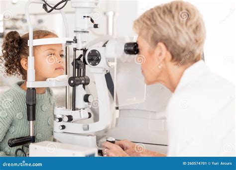 Optometry, Vision and Optometrist Doing Eye Test on Girl for Optical ...